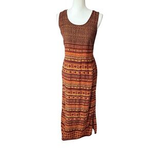 R&K Originals Tropical Print Vacation Maxi Dress size 8 boho orange Sleeveless